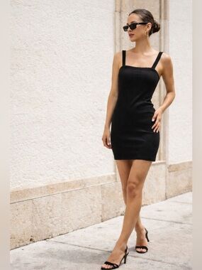 Lovers and Friends Black Ribbed Tank Mini Dress XS Clean Girl Model Off Duty LBD